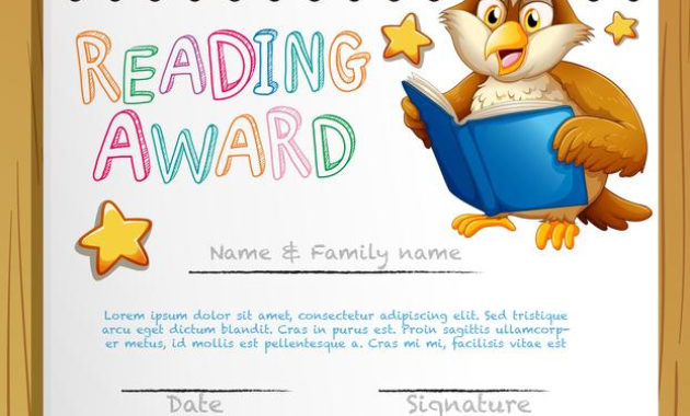 Certificate Template With Owl Reading Book Download Free Within Awesome Reading Certificate Template Free