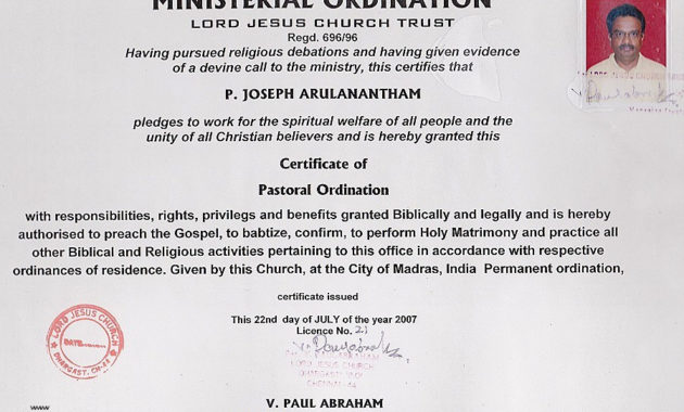 Certificate Templates Free Pastor Ordination Certificate Intended For Certificate Of Ordination Template