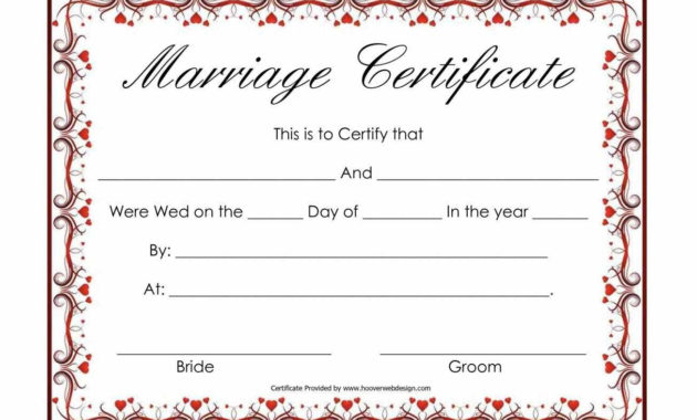 Certificate Templates Sample Marriage Certificates Throughout Marriage Certificate Editable Template
