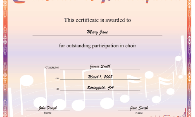 Choir Participation Certificate Printable Certificate In Free Choir Certificate Template