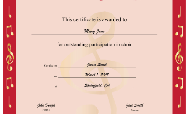 Choir Participation Certificate Printable Certificate Pertaining To Free Choir Certificate Template