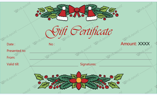 Christmas Gift Certificate Template 30 Word Layouts Intended For Free 10 Fitness Gift Certificate Template Ideas
