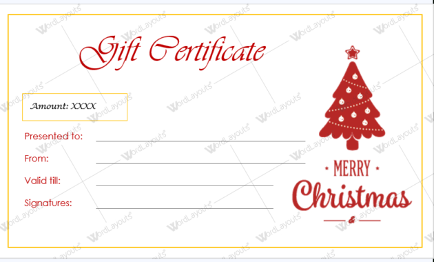 Christmas Gift Certificate Template 38 Word Layouts Pertaining To Holiday Gift Certificate Template Free 10 Designs