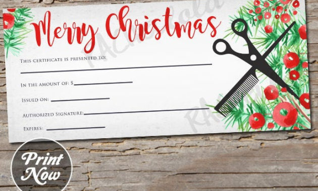 Christmas Hair Salon Printable Gift Certificate Template Throughout Beauty Salon Gift Certificate