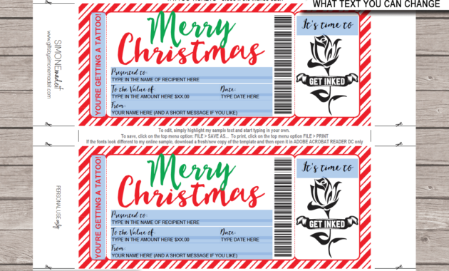 Christmas Tattoo Gift Certificate Template Diy Printable Intended For Free Homemade Christmas Gift Certificates Templates