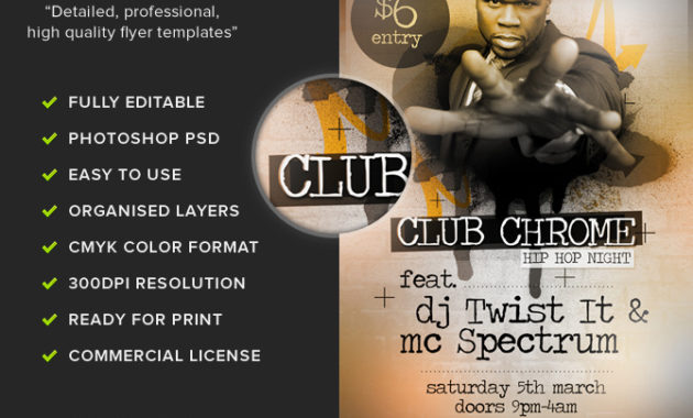 Clubchrome Free Hip Hop Flyer Template Flyerheroes With Regard To Printable Hip Hop Certificate Templates