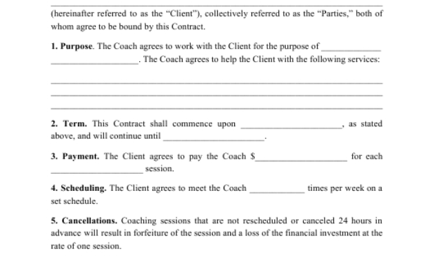Coaching Contract Template Download Printable Pdf For Business Coaching Contract Template