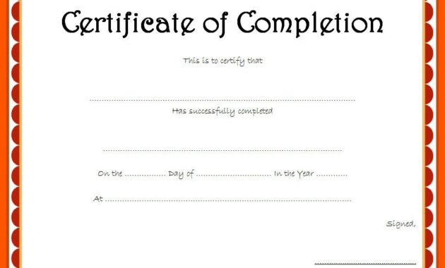 Completion Certificate Editable 10 Template Ideas With Printable Training Completion Certificate Template 10 Ideas