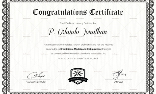 Congratulations Certificate Template In Congratulations Intended For Congratulations Certificate Template