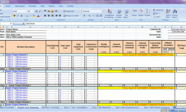 Construction Cost Estimate Template Excel Throughout Awesome Residential Cost Estimate Template