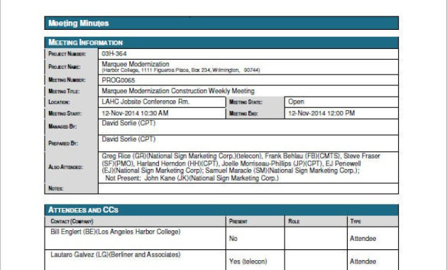 Construction Meeting Minutes Template 15 Free Sample For Minute Meeting Template Free