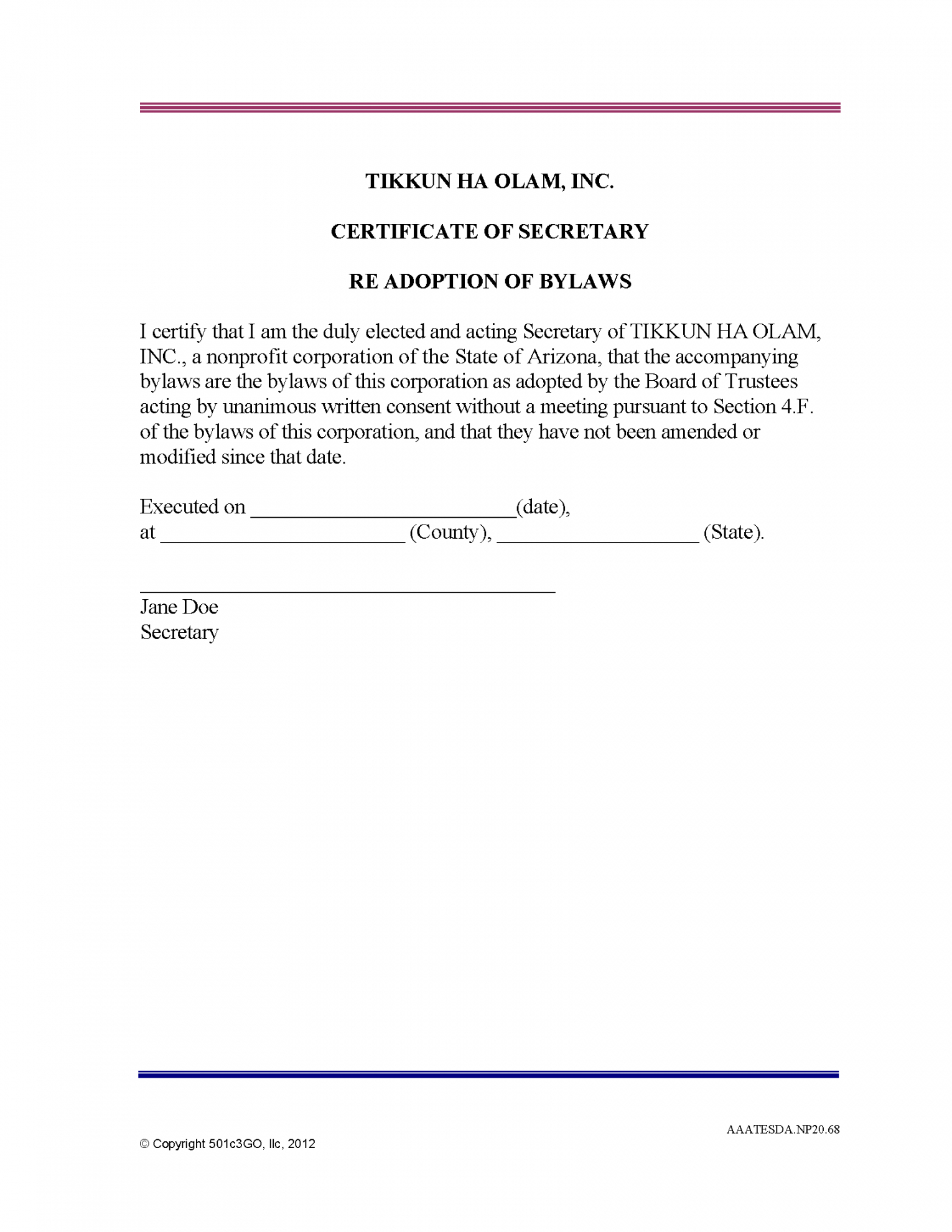 Corporate Secretary Certificate Template With Quality Corporate Secretary Certificate Template