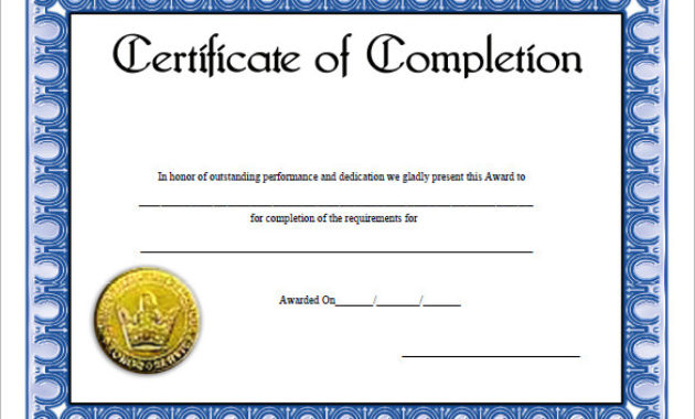 Coursecompletionblankexcellencecertificateofcompletion With Best Certificate Of Completion Template Free Printable