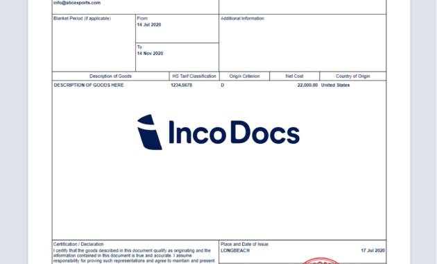 Create And Download A Usmca Certificate Of Origin Form With Regard To Certificate Of Origin Form Template