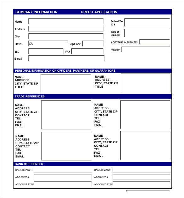 Credit Application Template 33 Examples In Pdf Word In Business Account Application Form Template