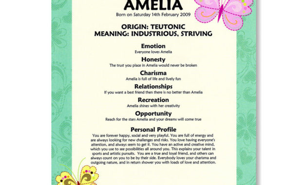 Custom Name Meaning Print Newborn Baby Girl Gift Pertaining To Baptism Certificate Template Word 9 Fresh Ideas