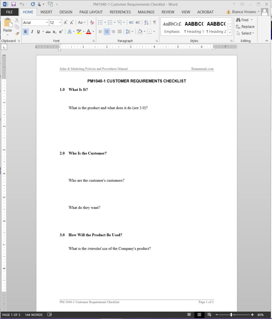 Customer Requirements Checklist Template Pertaining To Business Requirements Questionnaire Template