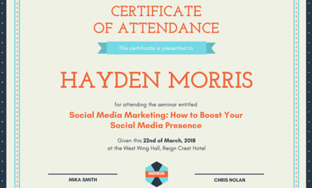 Customize 48 Attendance Certificate Templates Online Canva With Job Well Done Certificate Template 8 Funny Concepts