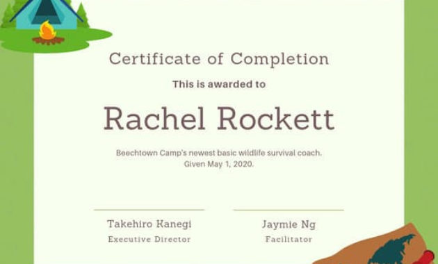 Customize 92 Completion Certificate Templates Online Canva With Amazing Certificate For Summer Camp Free Templates 2020