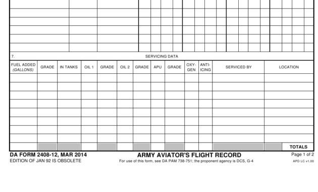 Da Form 240812 Download Fillable Pdf Or Fill Online Army In Aircraft Flight Log Template