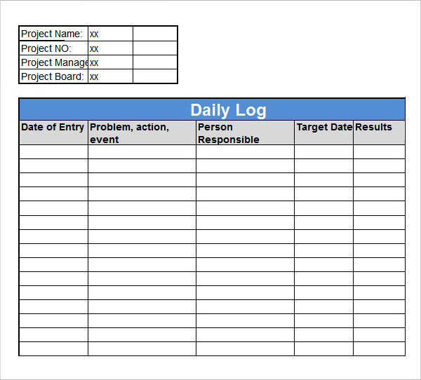 Daily Log Template Excel Printable Schedule Template For Free Project Manager Daily Log Template