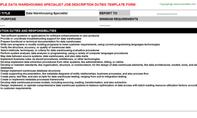 Data Warehousing Specialist Job Description Example Throughout Data Warehouse Business Requirements Template