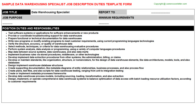 Data Warehousing Specialist Job Description Example Throughout Data Warehouse Business Requirements Template