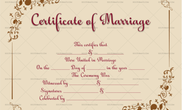 Decorative Marriage Certificate Template For Word Pdf Pertaining To Best Blank Marriage Certificate Template