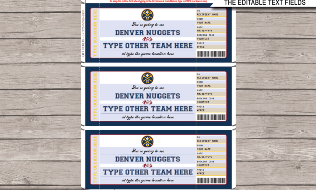 Denver Nuggets Game Ticket Gift Voucher Printable Intended For Basketball Gift Certificate Templates