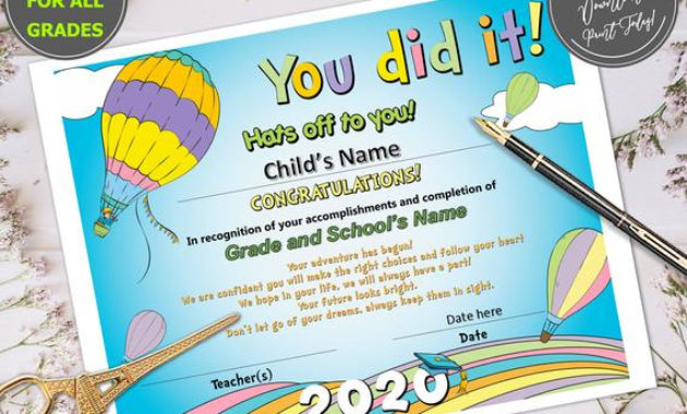 Diploma Certificate All Grades Rainbow Pastel Colors In Printable Editable Pre K Graduation Certificates