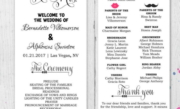 Diy Fun Wedding Program Template Printable Editable Pertaining To Wedding Ceremony Agenda Template