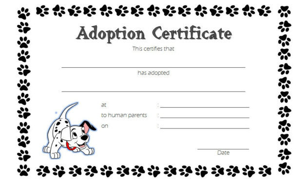 Dog Adoption Certificate Editable Templates 7 Designs Free With Regard To Awesome Dog Adoption Certificate Free Printable 7 Ideas
