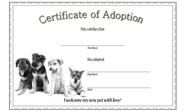 Dog Adoption Certificate Editable Templates 7 Designs Free With Regard To Cat Adoption Certificate Templates