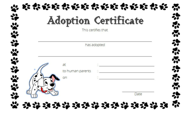 Dog Adoption Certificate Free Printable 7 Lovely Ideas Throughout Pet Adoption Certificate Editable Templates