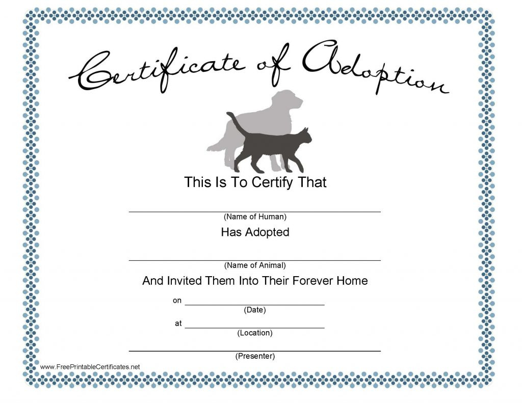 Dog Adoption Certificate Template Pdf Format E In Awesome Pet Adoption Certificate Editable Templates
