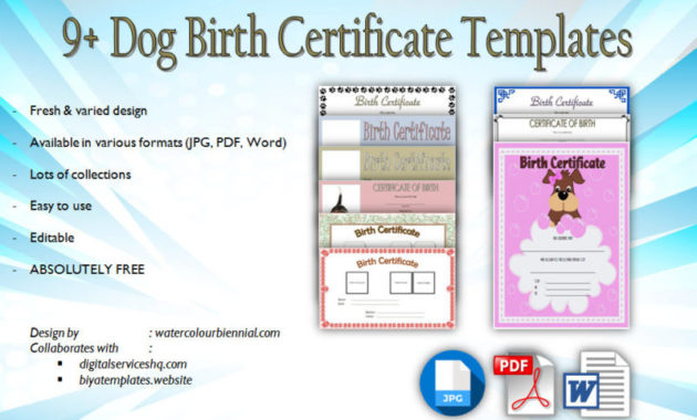 Dog Birth Certificate Template Editable 10 Official Designs Throughout Printable Pet Birth Certificate Templates Fillable