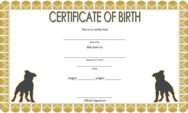 Dog Birth Certificate Template Editable 9 Designs Free Pertaining To Best Service Dog Certificate Template Free 7 Designs