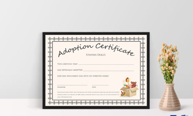 Doll Adoption Certificate Design Template In Psd Word Throughout Free Dog Adoption Certificate Editable Templates