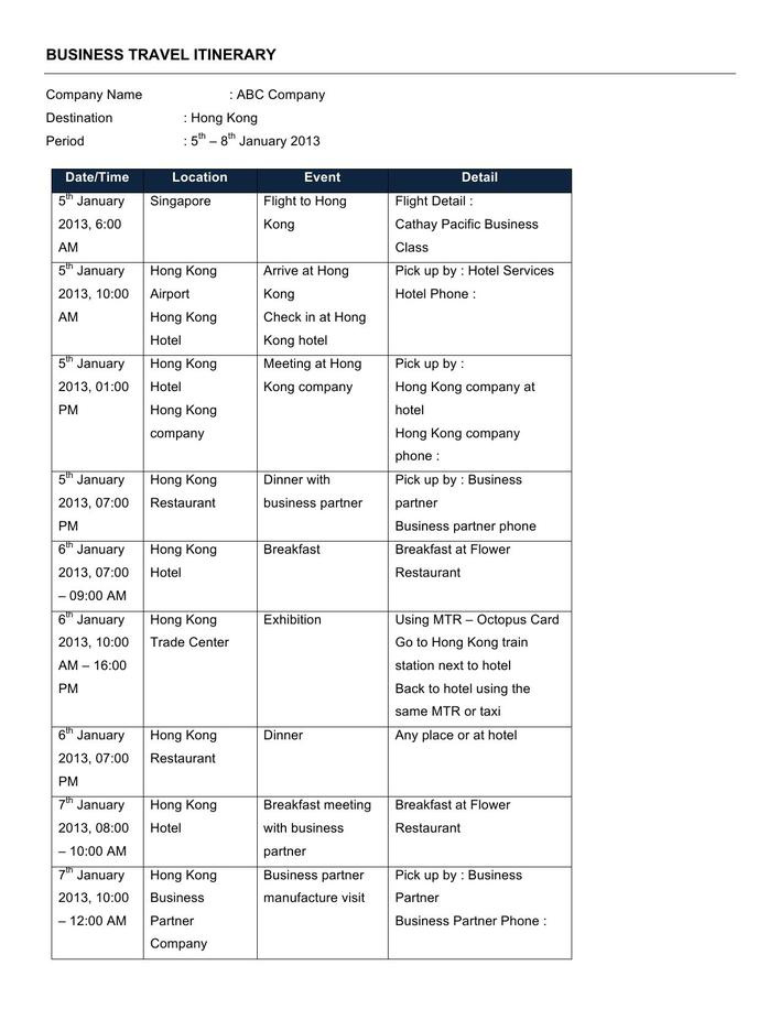 Download Free Travel Itinerary Template Word For Free Regarding Business Travel Itinerary Template Word