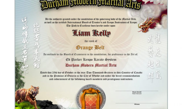 Durham Modern Martial Arts Lower Rank Certificate With Awesome Martial Arts Certificate Templates