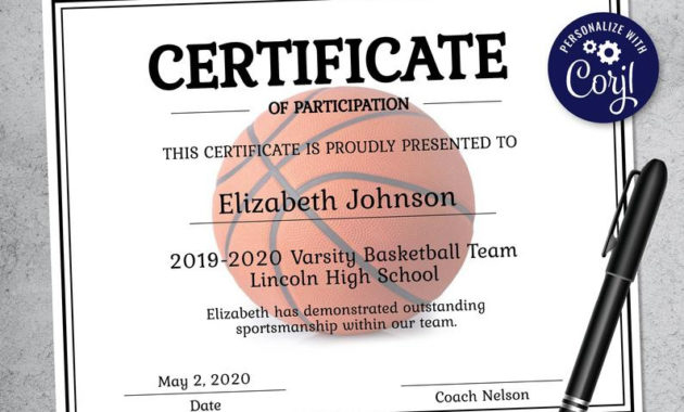 Editable Basketball Certificate Template Printable Etsy Intended For Basketball Certificate Template