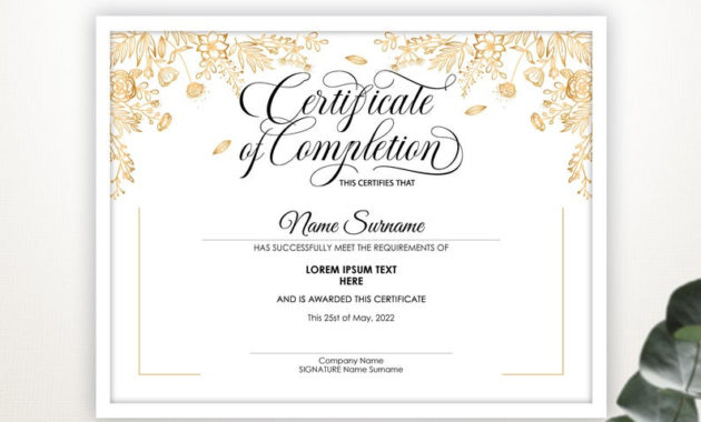 Editable Certificate Of Completion Beauty Training Gold Etsy Inside Completion Certificate Editable