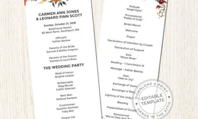 Editable Fall Wedding Program Template Autumn Flowers For Awesome Bridal Shower Agenda Template