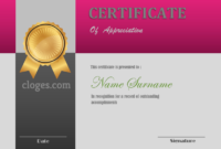 Editable Magenta Design Certificate Of Appreciation For Editable Certificate Of Appreciation Templates