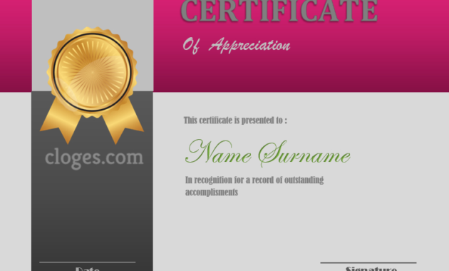 Editable Magenta Design Certificate Of Appreciation For Editable Certificate Of Appreciation Templates