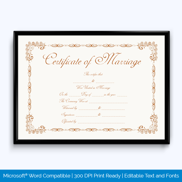 Editable Marriage Certificate Template Brown Word Layouts Inside Free Editable Wedding Gift Certificate Template