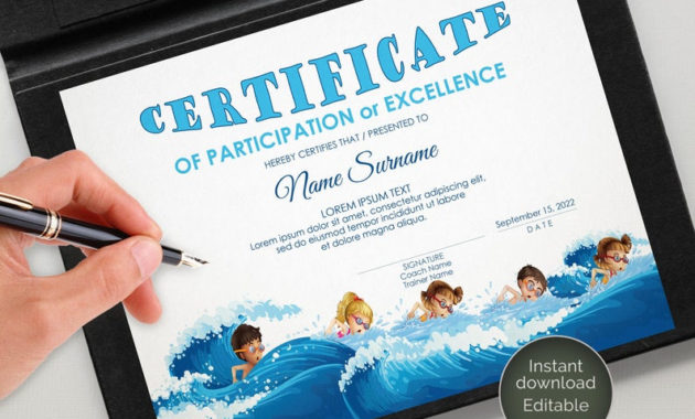 Editable Swimming Certificate Template Sport Certificate Regarding Swimming Award Certificate Template