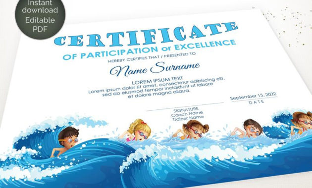 Editable Swimming Certificate Template Sport Certificate Throughout Swimming Certificate Templates Free