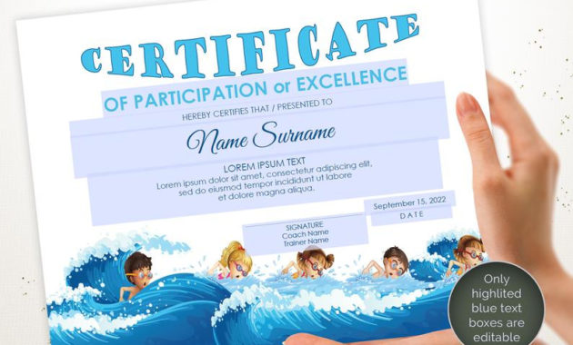 Editable Swimming Certificate Template Sport Certificate Within Swimming Certificate Templates Free