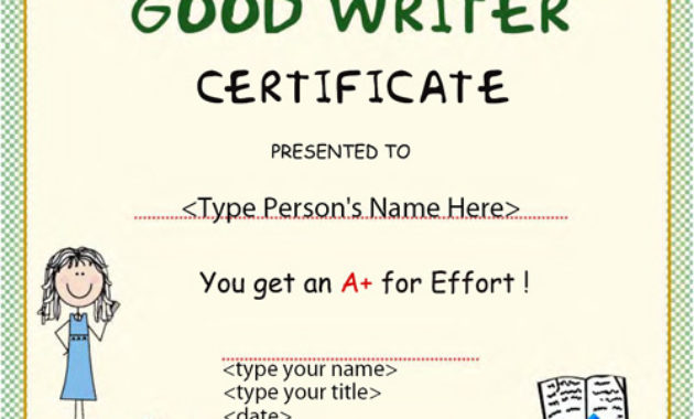 Education Certificates Good Writer Award Certificate With Regard To Awesome Handwriting Award Certificate Printable